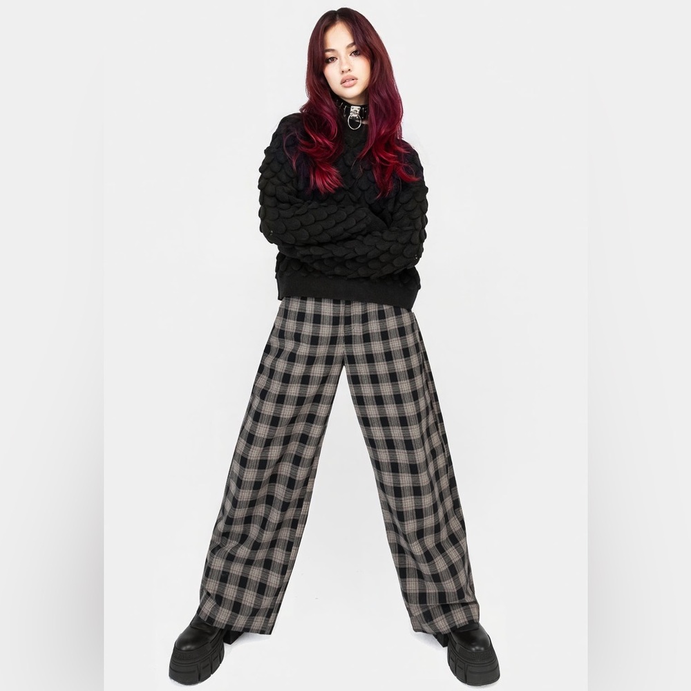 Disturbia Black and Gray Plaid Wide Leg Pants